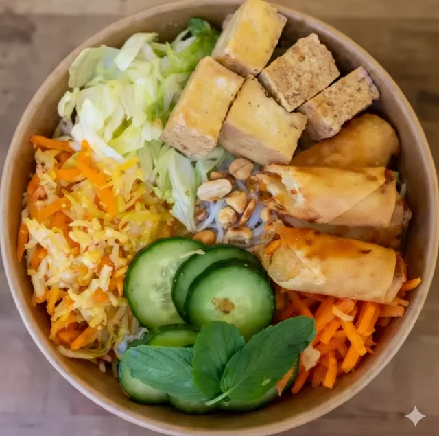 Tofu & Spring Rolls Salad Bowl — VieVegan