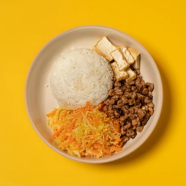 Vegan Pepper Mushroom Chicken with Rice, VieVegan